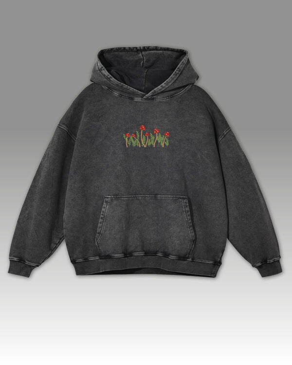 Bluza oversize z kapturem <br>Motyw grzybów <br>Haft, Efekt sprania